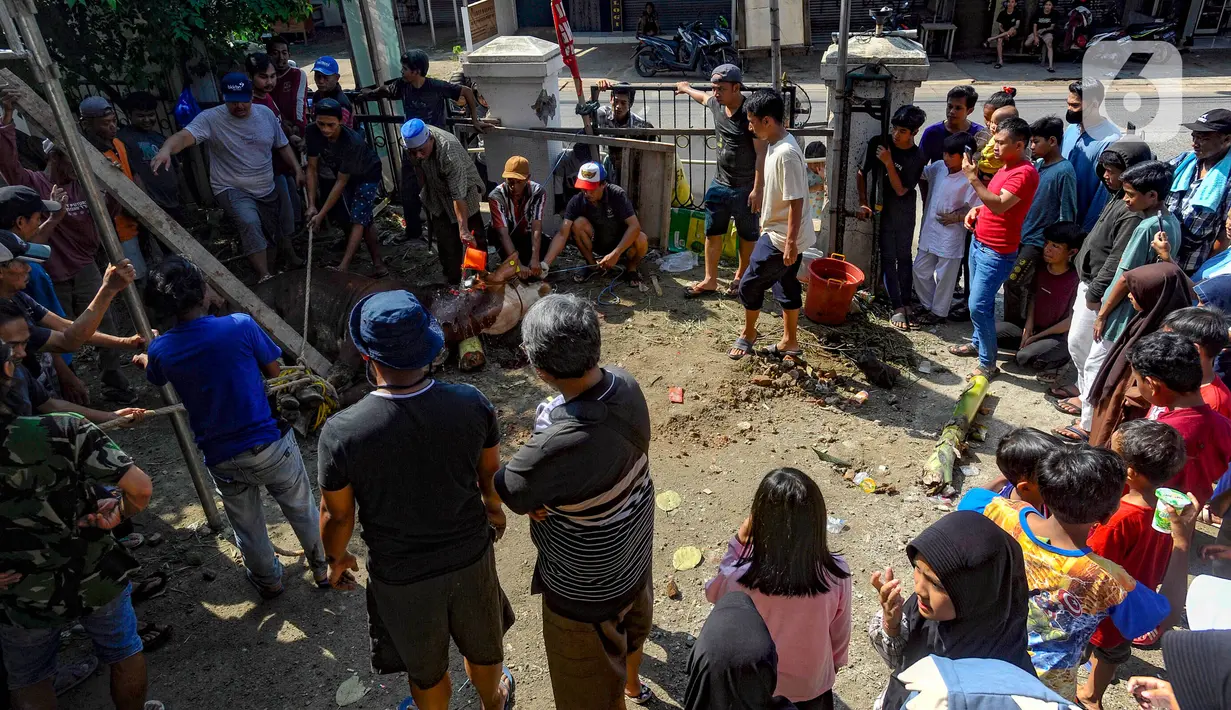 Umat muslim Indonesia merayakan hari raya kurban atau Idul Adha 1444 H dengan membagikan daging hewan kurban kepada masyarakat terutama warga kurang mampu. (merdeka.com/Arie Basuki)