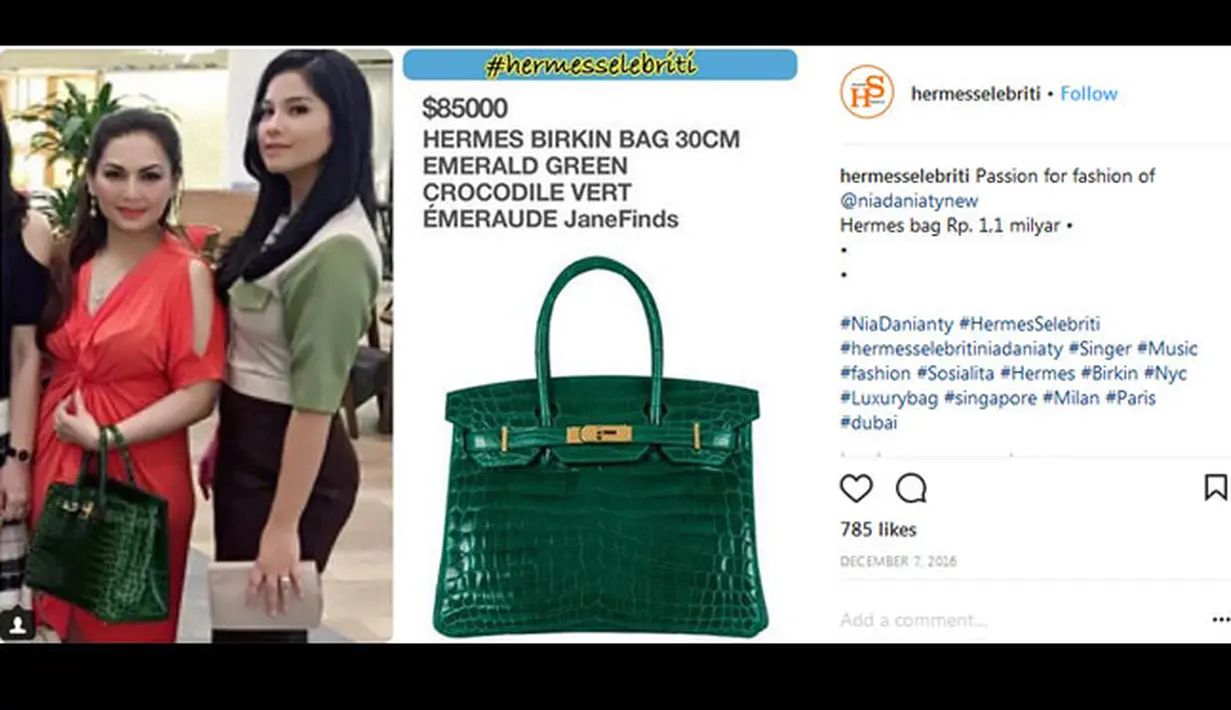 Selain Maia Estianty, Nia Daniaty juga alah satu artis Indonesia yang gaya hidupnya mewah. Coba lihat, harga tasnya saja mencapai 1,1 milyar rupiah. (Instagram/hermesselebriti)