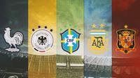 Ilustrasi - Logo Timnas Prancis, Jerman, Brasil, Argentina, dan Spanyol (Bola.com/Adreanus Titus)