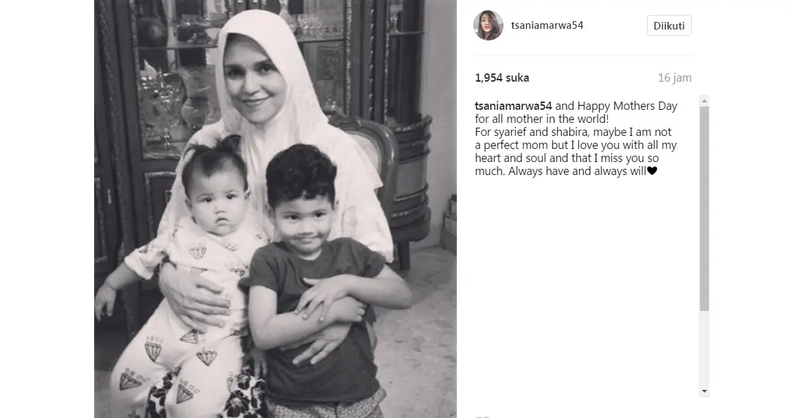 Tsania Marwa rayakan Hari Ibu tanpa kedua anaknya (Foto: Instagram)