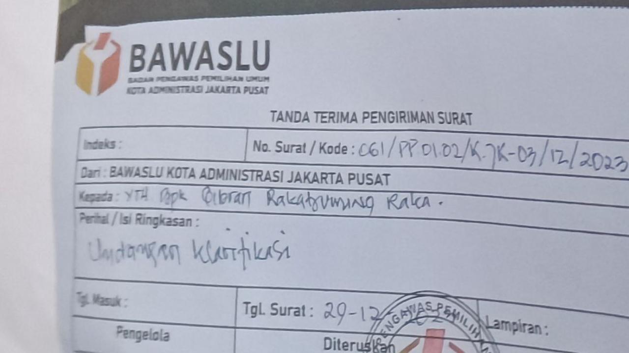 Bawaslu Jawab TKN, Beberkan Bukti Surat Pemeriksaan Gibran Terkait Pembagian Susu di Car Free Day