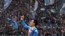 Ekspresi pemain Napoli, Jose Maria Callejon, setelah mencetak gol ke gawang Empoli dalam lanjutan Serie A Italia di Stadion San Paolo, Minggu (31/1/2016) malam WIB. (Reuters/Ciro De Luca)