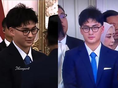 Dalam foto yang tersebar, Kyran terlihat tampil ganteng mengenakan setelan jas biru dengan dasi senada. Penampilannya yang rapi dengan kacamata tebal membuat warganet salah fokus, bahkan banyak yang menyebutnya sebagai "cucu Prabowo." (Liputan6.com/Tiktok/@sukamuselamanya)