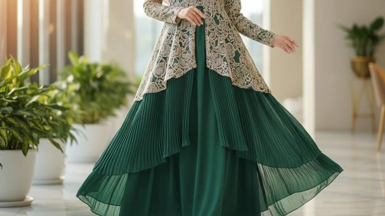 Model Gamis Crinkle Kombinasi Brokat