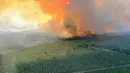 Pemandangan kebakaran hutan dekat Landiras, Prancis barat daya, 17 Juli 2022. Petugas pemadam kebakaran berjuang melawan kebakaran hutan yang berkobar di luar kendali di Prancis dan Spanyol ketika Eropa layu di bawah gelombang panas luar biasa ekstrem. (SDIS 33 via AP)