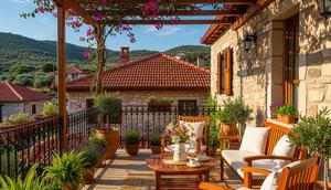 Desain Teras 2x3 Meter di Desa dengan Paduan Kayu dan Tanaman (Image by Gemini AI)