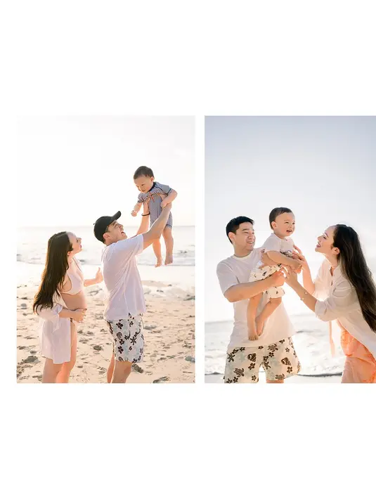 Full team dengan suami dan anak pertama, maternity shoot Pamela di pantai nampak santai dan hangat [@pammybowie]