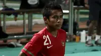 Ekspresi gelandang serang Timnas U-23 Andik Vermansyah ketika berlaga kontra Thailand pada ajang SEA Games di Stadion Utama Gelora Bung Karno, Jakarta.