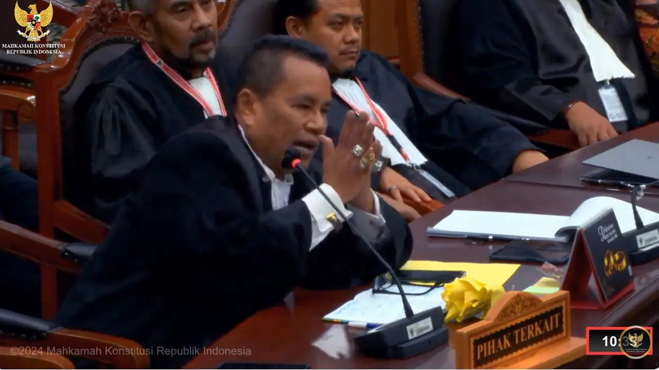Hotman Paris di sidang sengketa Pilpres 2024, Mahkamah Konstitusi (MK), Rabu (3/4/2024).
