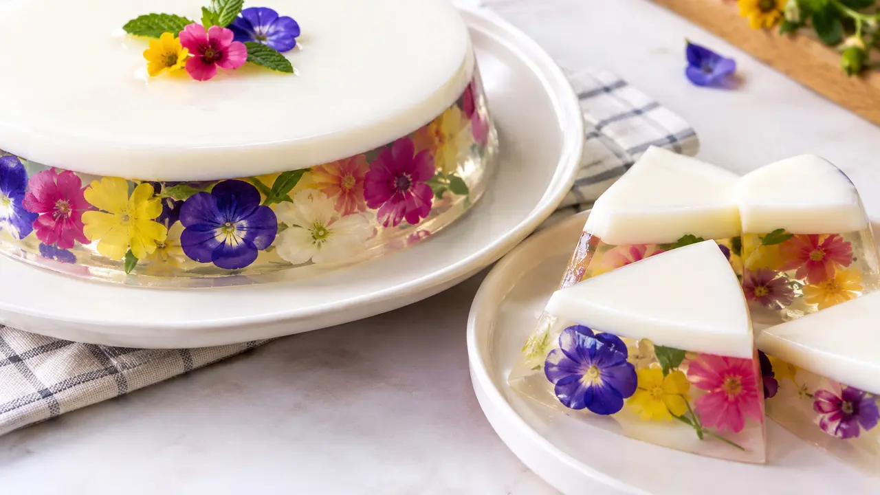 Ilustrasi Puding Edible Flower