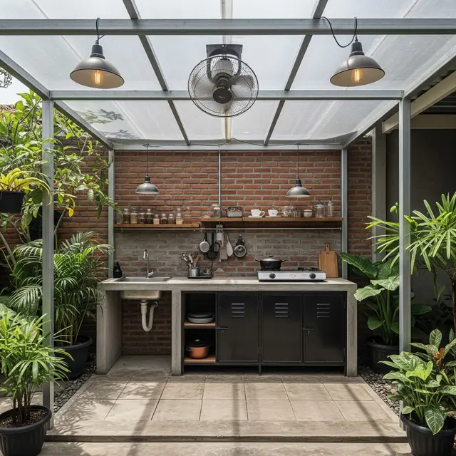9 Model Dapur Terbuka Ukuran 2x2 Memakai Baja Ringan dan Atap Bening