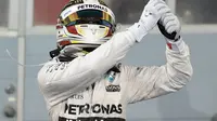 Ekspresi Lewis Hamilton setelah finis. (photo by AFP/FAYEZ NURELDINE)