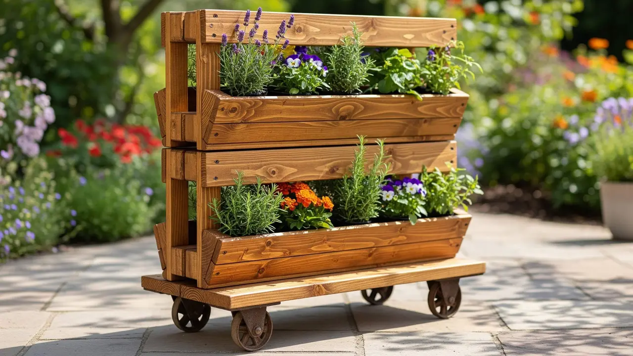 Desain Kebun Mini Portable dengan Rak Roda