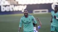 Sergio Ramos mencetak gol untuk Real Madrid di laga melawan Leganes (AP)
