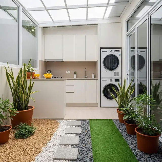 Desain Dapur Kecil dan Area Laundry dalam Satu Ruang