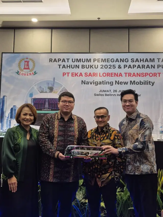 Paparan Publik PT Eka Sari Lorena Transport Tbk (LRNA) usai Rapat Umum Pemegang Saham Tahunan (RUPST) di Bogor, Jumat (26/6/2026). (Dok LRNA)