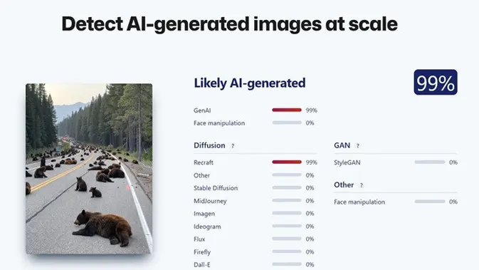 <p>Gambar tangkapan layar penelusuran foto menggunakan situs sightengine.com.</p>