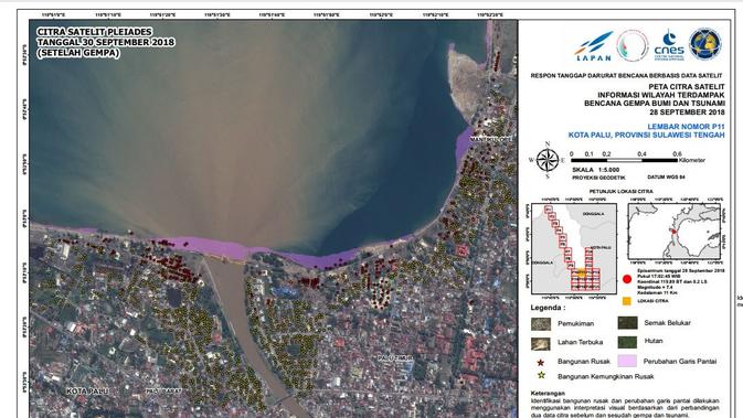 Citra satelit pleiades tanggal 30 September 2018, setelah gempa. (LAPAN)