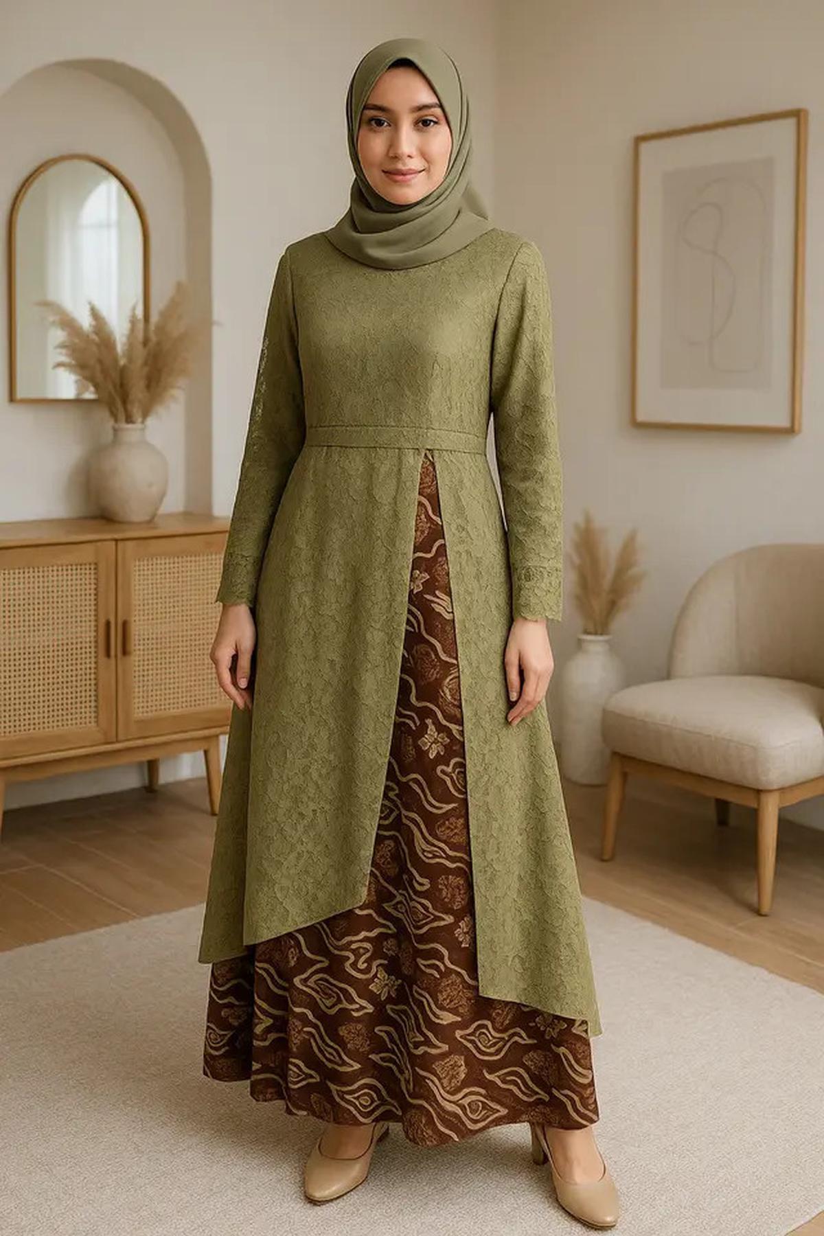 8 Model Gamis Brokat Kombinasi Batik Terbaru Tren 2025, Anggun dan Penuh Karakter