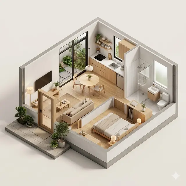 Denah Rumah 6x6 Modern Tanpa Banyak Dinding
