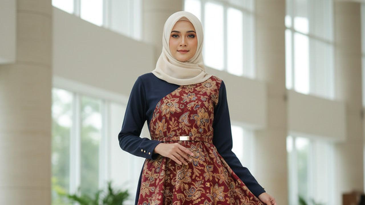 7 Model Gamis Batik Kombinasi Kain Polos Terbaru, Tampil Elegan tanpa Terlihat Ramai