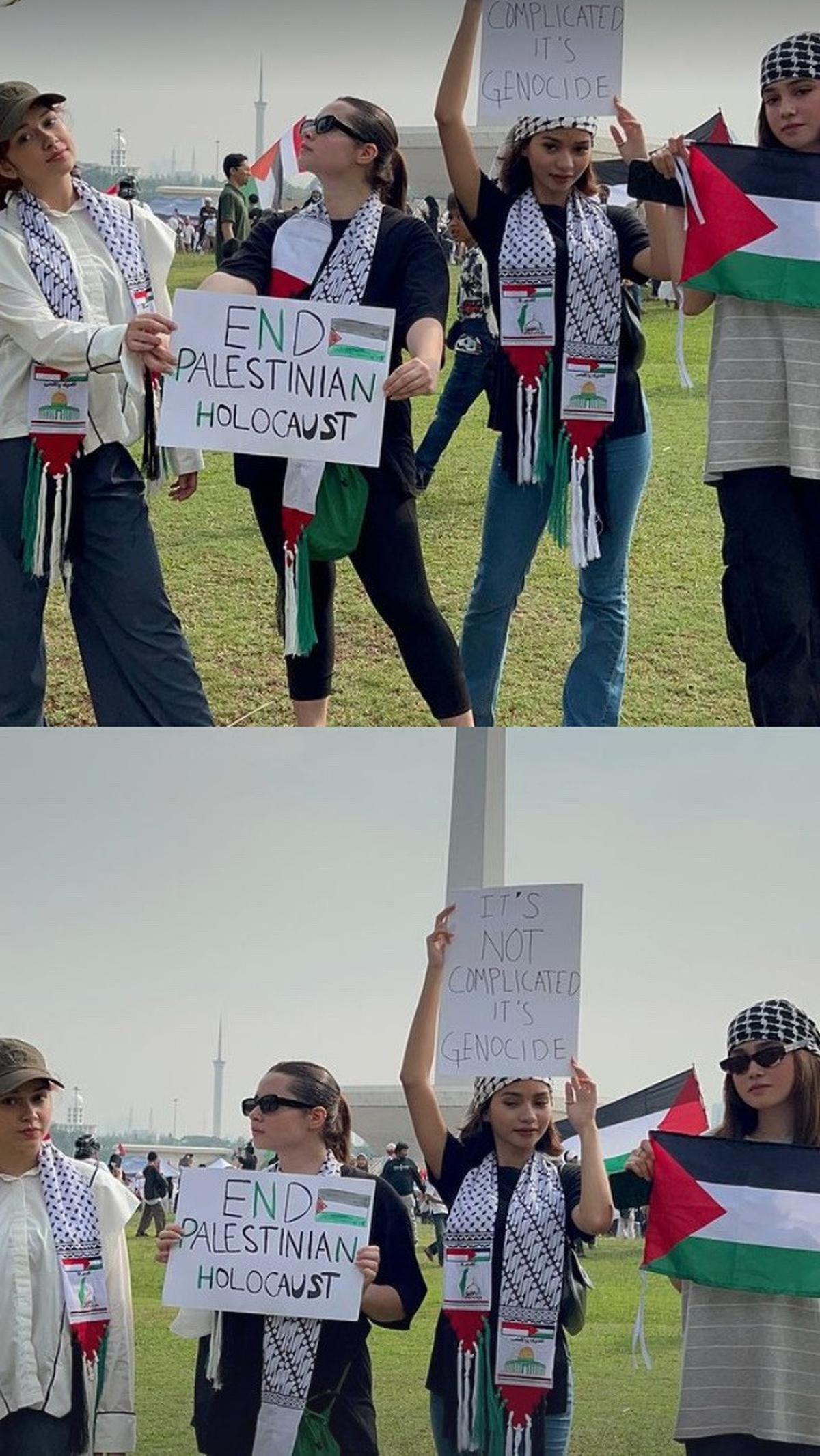Selain Tantri Namirah, Syifa Hadju juga menjadi artis muda paling vokal membela Palestina. Kali ini dirinya mengikuti aksi bela Palestina bersama Rebecca Klopper dan rekan artis lain.