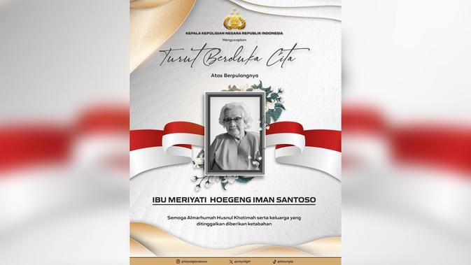 Meriyati Istri Hoegeng Meninggal Dunia, Polri Sampaikan Duka Mendalam