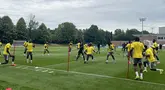Pemain Timnas Ghana berlatih di Bryant University, Rhode Island, Amerika Serikat, Senin (22/6/2026). Skuad The Black Stars mematangkan persiapan jelang menghadapi Timnas Inggris pada laga lanjutan Grup L Piala Dunia 2026. (KLY Sports/Hery Kurniawan/Adv/Powerade)