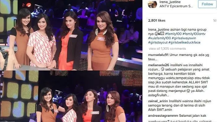 Postingan terakhir Irena Justine di akun instagram sebelum meninggal dunia. (Instagram @irena_justine)