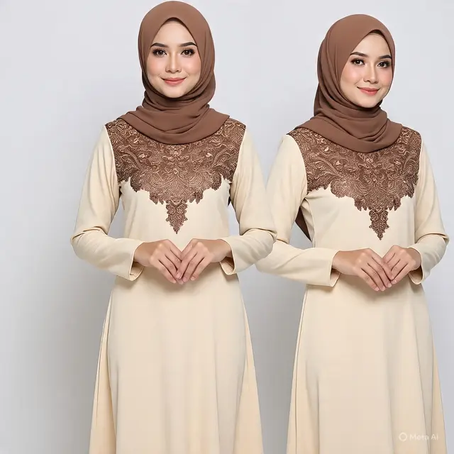 Model Baju Gamis Polos Kombinasi Brokat
