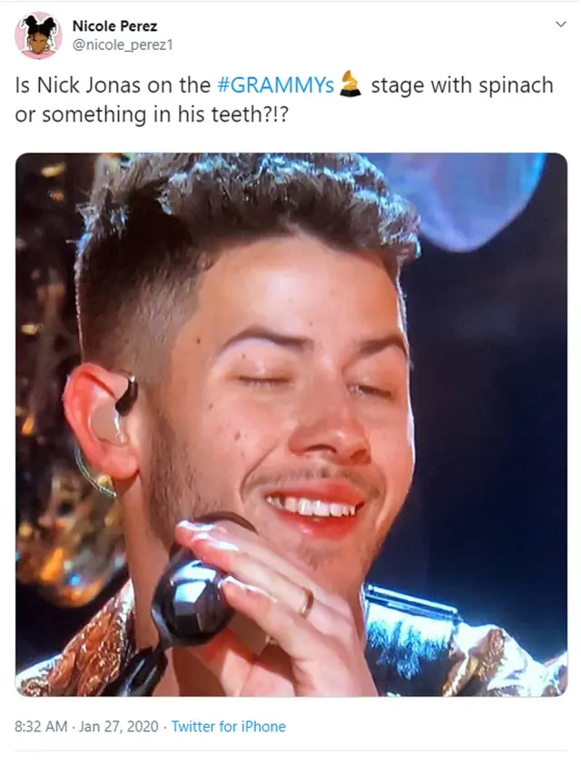 Reaksi Twitter soal penampilan Nick Jonas di Grammy Awards 2020 (Twitter/ @nicole_perez1)