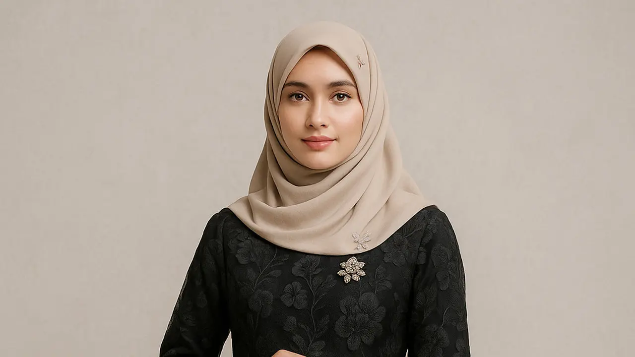 Gamis Brokat Hitam Berlapis Tile