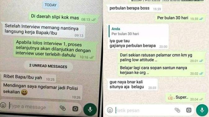 6 Chat Pelamar Kerja Kurang Sopan Ini Bikin Emosi Hot Liputan6 Com