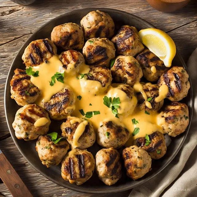 Bola-Bola Daging Ayam Panggang dengan Saus Keju
