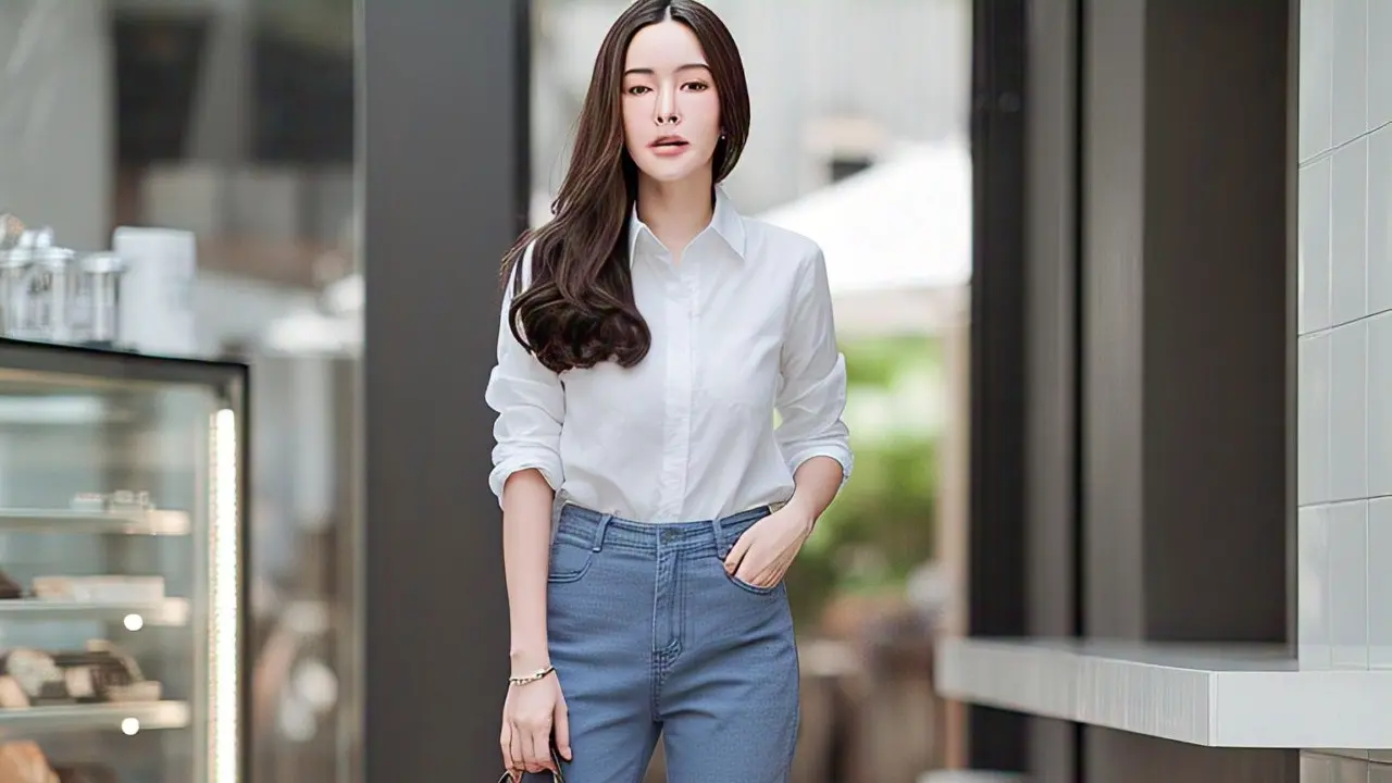 Cutbray High-Waist dengan Blouse Satin