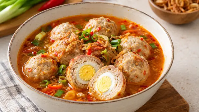 Resep Bakso Telur Kuah Pedas