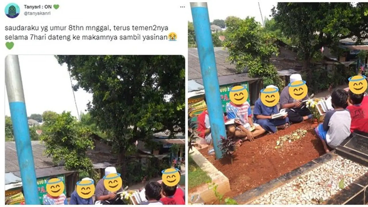Momen Haru Sekumpulan Bocah Lakukan Yasinan di Makam Temannya Ini Viral