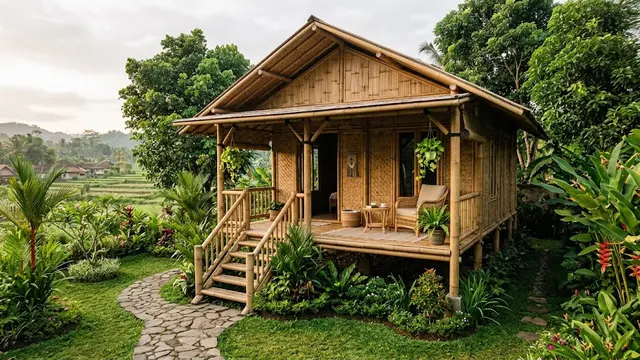 Model Rumah Bambu dengan Teras Nyaman