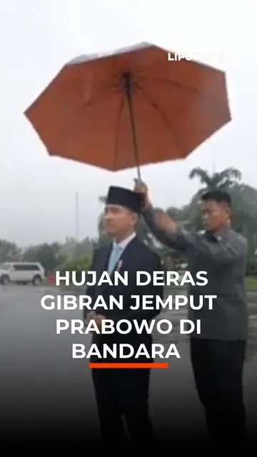 Hujan Deras Gibran Jemput Prabowo di Bandara