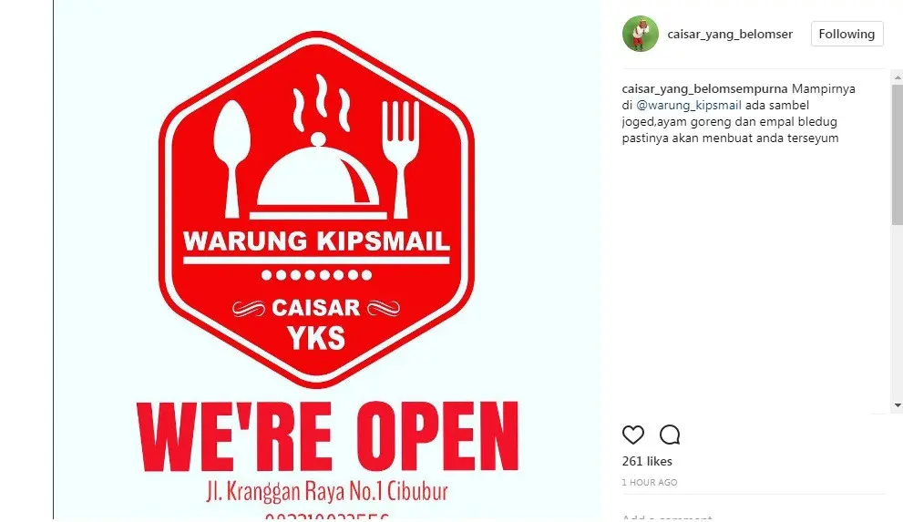 Tampil lagi di panggung hiburan, Caisar tetap jalankan bisnis kulinernya (Foto: Instagram)