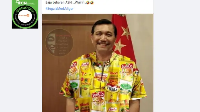 Penelusuran klaim foto Menko Luhut mengenakan baju lebaran ASN bergambar berbagai kemasan minyak goreng