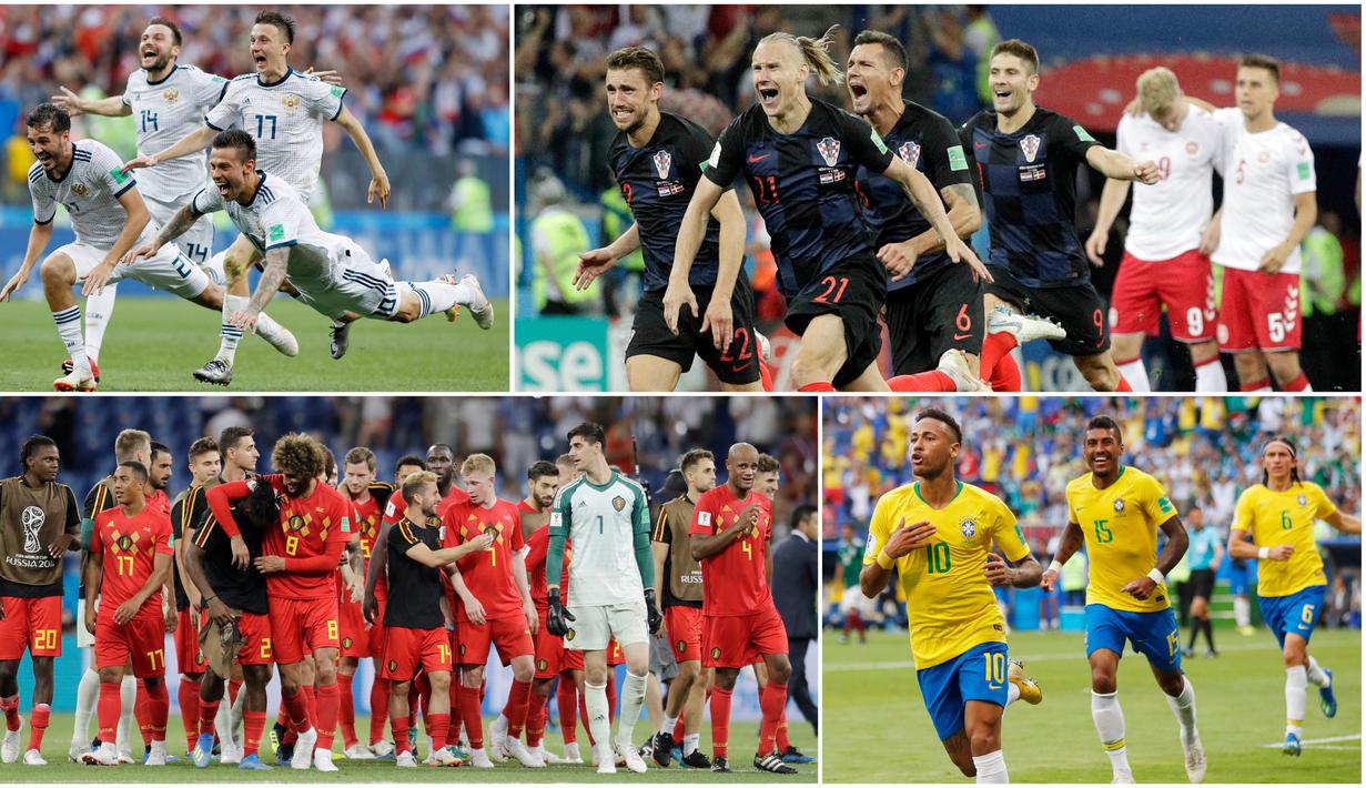 Berikut ini Delapan negara yang berhasil lolos ke perempat final Piala Dunia 2018. (Foto-foto Kolase AP)