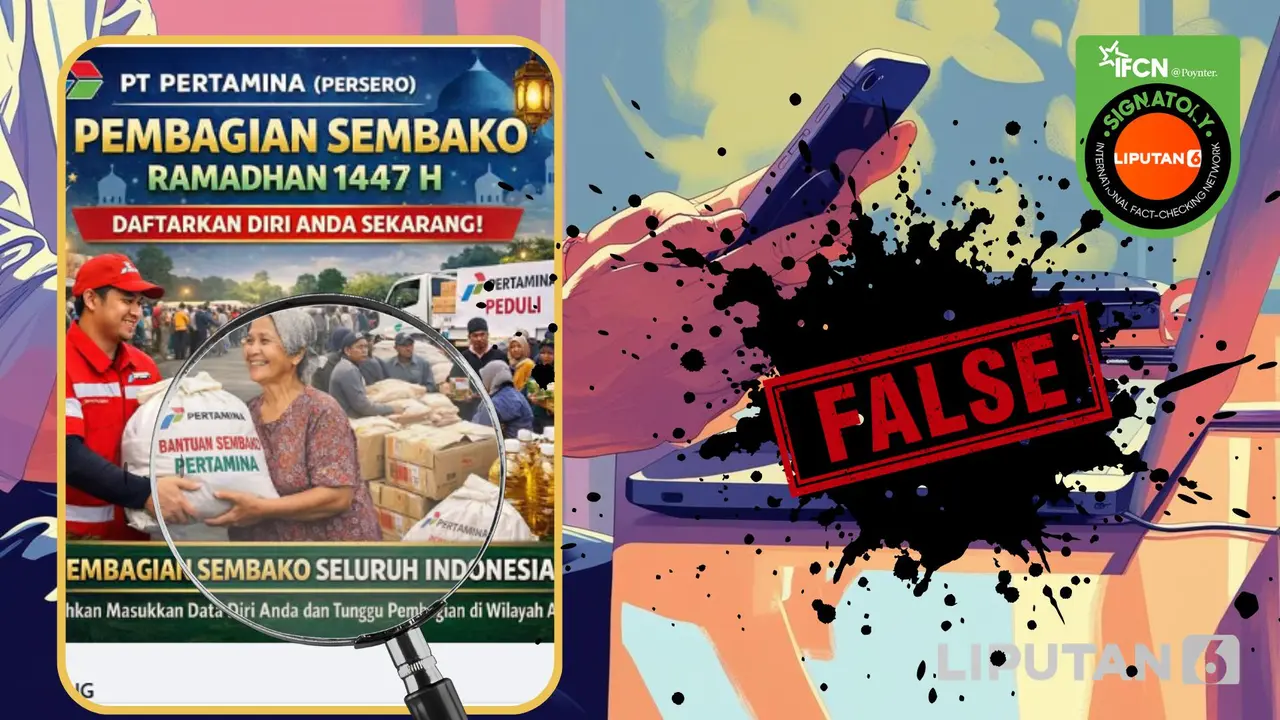 Cek Fakta Liputan6.com menangkap layar klaim link pendaftaran pembagian sembako Ramadan dari Pertamina.