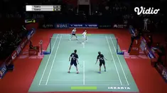 Capture dari Vidio laga testimoni Greysia Polii berduet dengan Yuta Watanabe sebelum final Indonesia Masters 2022 di Istora Senayan, Jakarta, Minggu (12/6/2022).