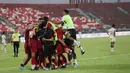 Para pemain Persija Jakarta merayakan kemenangan usai mengalahkan Arema FC pada pertandingan perebutan tempat ketiga Piala Presiden 2026 di Stadion Kapten I Wayan Dipta, Gianyar, Bali, Kamis (6/8/2026). Kemenangan 3-1 tersebut memastikan Macan Kemayoran menutup turnamen dengan menempati peringkat ketiga. (KLY/Budy Santoso)