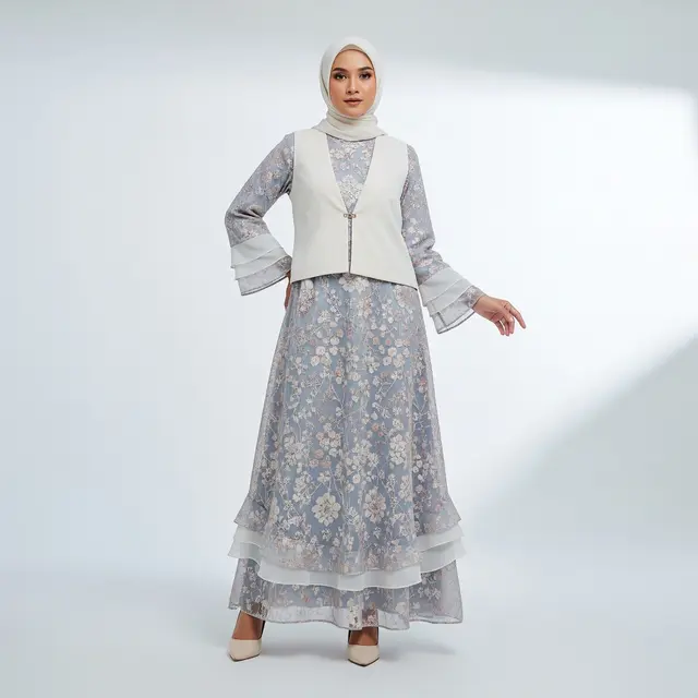 Model Gamis Rompi Lepas Pendek dengan Aksen Layer