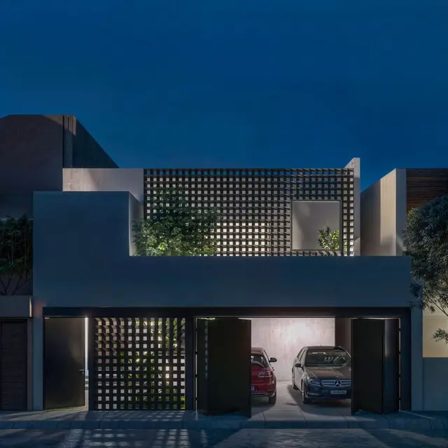 Pagar Balkon Sentuhan Tradisional dengan Roster Beton (Foto: TSUNO Arquitectos on Pinterest)