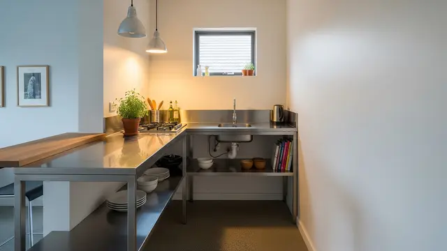 Meja Dapur Baja Ringan Bentuk L yang Cocok untuk Ruangan Sempit/Gemini AI