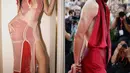 Ingat penampilan ikonis Timothee Chalamate dengan outfit terbuka berwarna merah ini? Gaya yang tak kalah memukau juga dihadirkan oleh Kylie Jenner dengan dress unik berwarna merah. [Foto: Instagram]