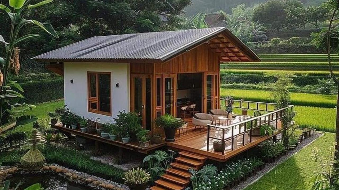 Desain Rumah Kayu dengan Dua Kombinasi Kayu yang Berbeda